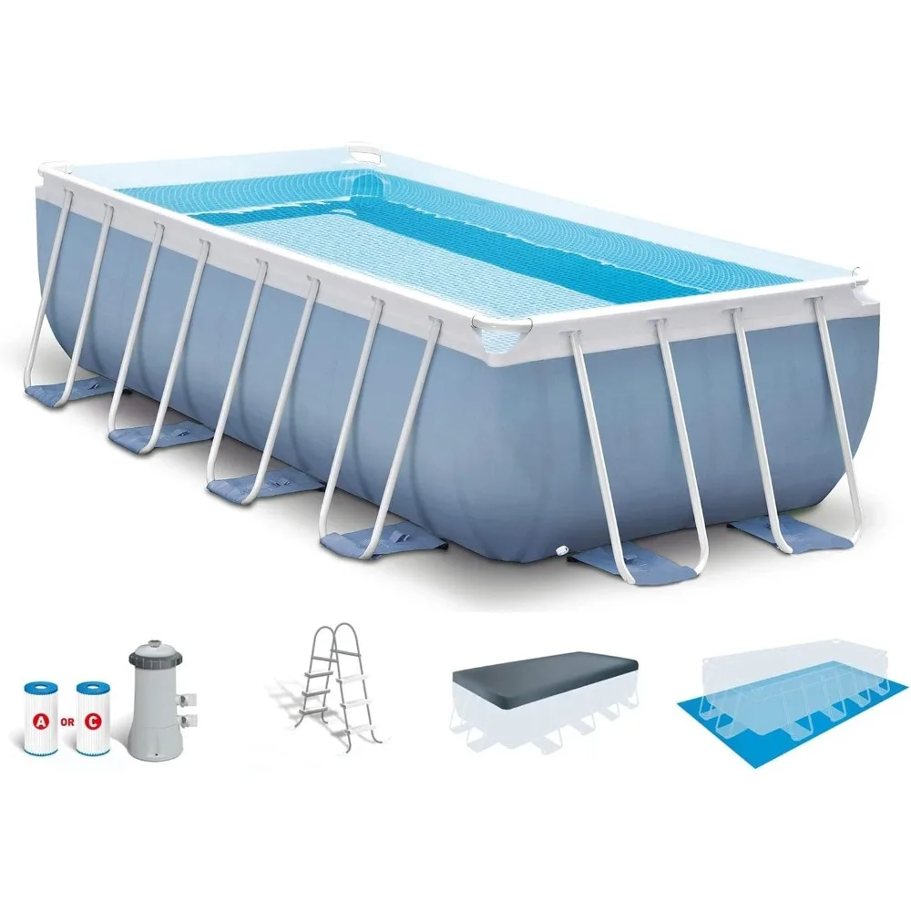 

16ft X 8ft X 42in Rectangular Prism Frame Pool Set, Outdoor Above Ground Pool