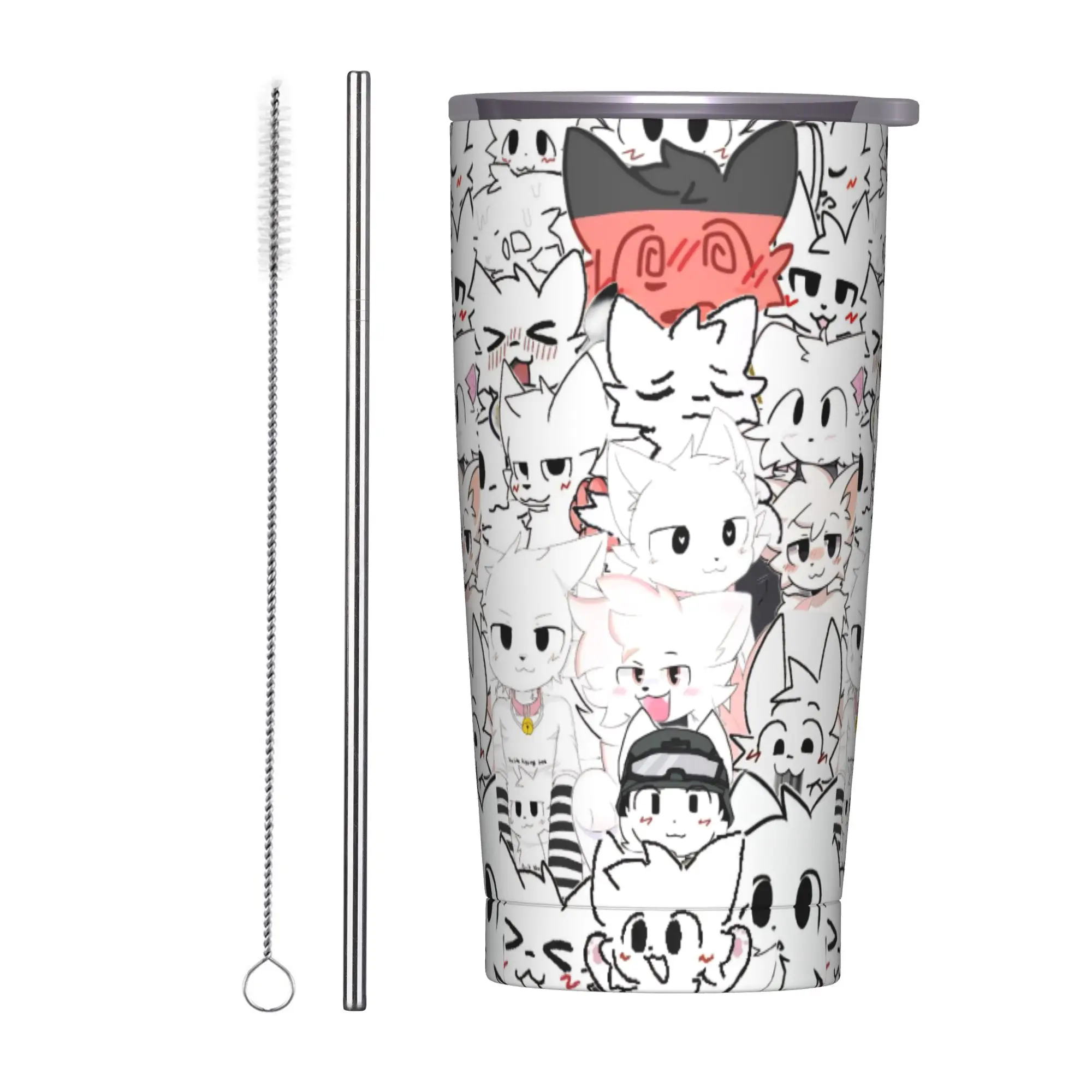 Boykissers Silly Cat Insulated Tumbler with Straws Lid Cartoon Furry Vacuum Thermal Mug Office Home Water Bottle Cups, 20oz