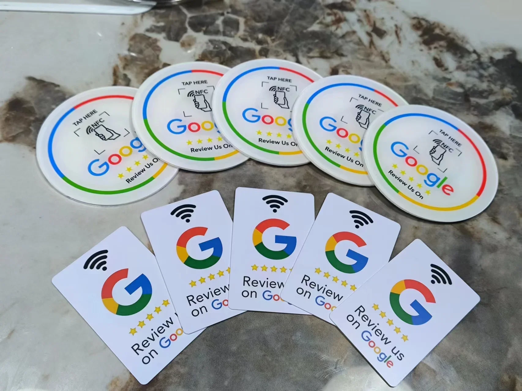 13.56MHz Programmable Acrylicl with Self-adhesive Backing NFC Table Sticker Diameter 10CM Google Reviews NFC Sticker NFC 215