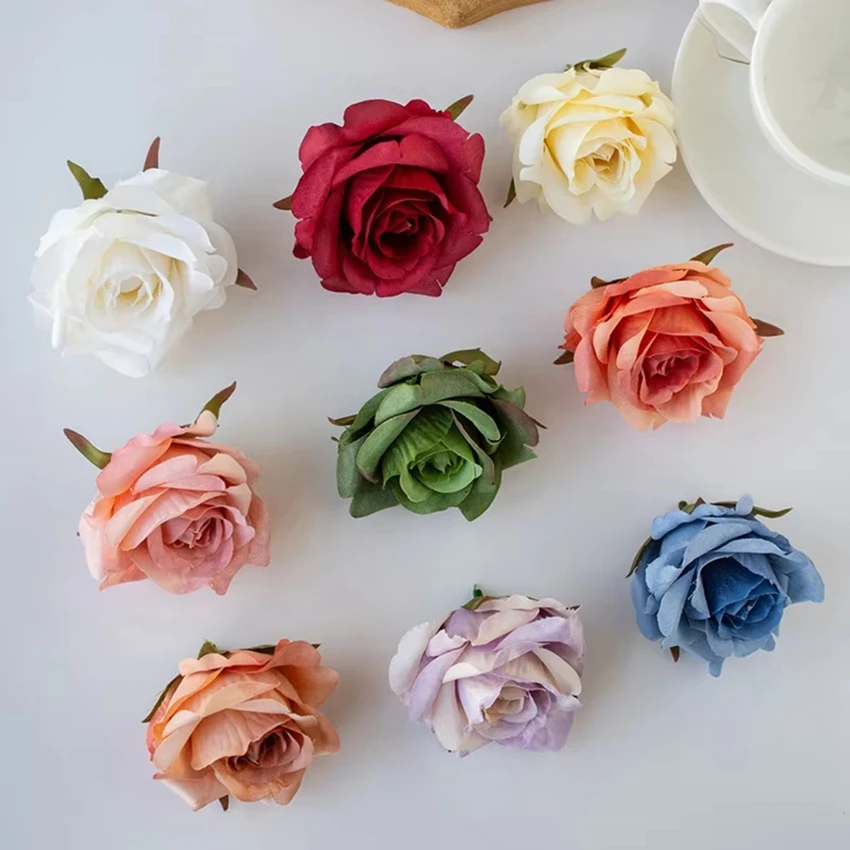 100pcs Artificial Flowers Wedding Garden Silk Rose Home Room Vase Table Outdoor Decor Accessories Party Festival Wreath Headwear