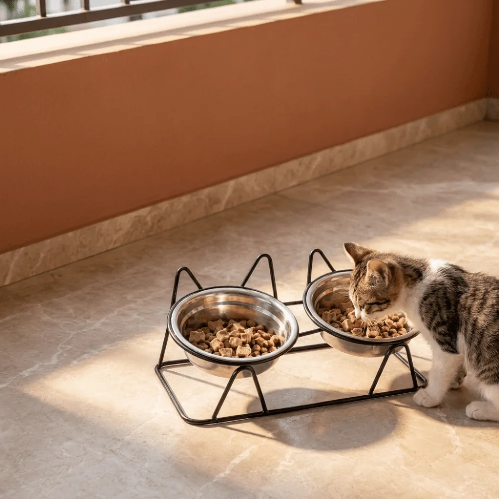 Fall-Resistant Raised Pet Feeding Bowls Thickened with Stand High Foot Dog Feeder Anti Overturning Cat Double Bowls Pet Supplies