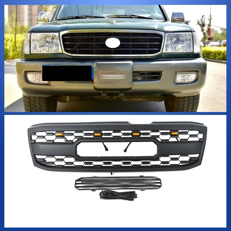 

Car Front Bumper Grill with light For Toyota Land Cruiser LC100 98-02 modified New style Mask net grille Radiator Body Kit