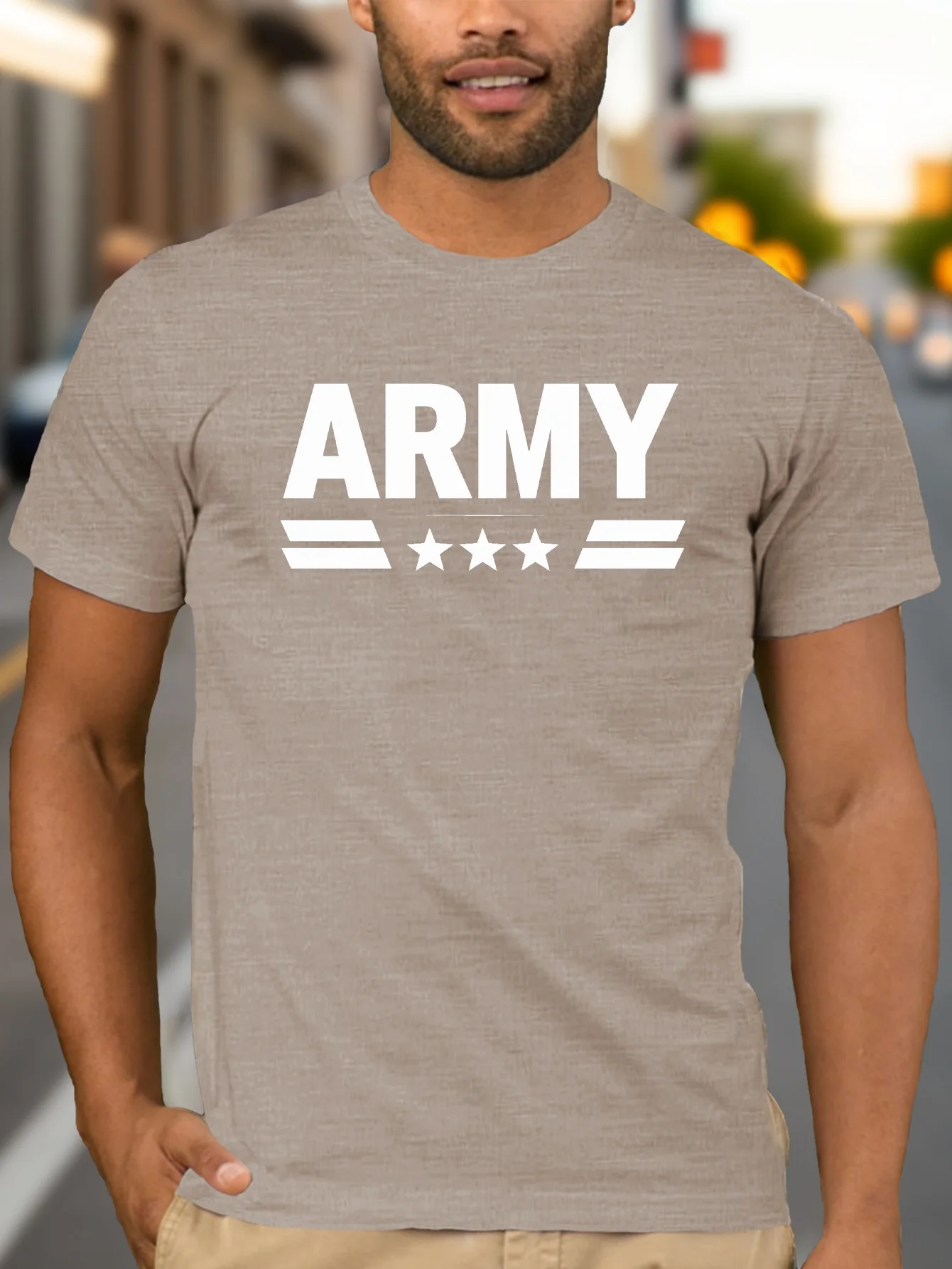 Stars ARMY Fitted Crew Neck Graphic T-Shirt - Moisture-Wicking, Four-Way Stretch, Freedom of Movement, Summer Essential for Adul