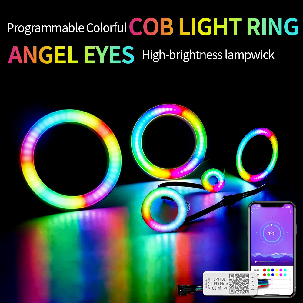 

Светодиодное кольцевое RGB-освещение WS2812 COB 27/48/73/96/120 мм с индивидуальной адресацией, питание DC5V USB, с контроллером SP110E Bluetooth APP для автомобиля