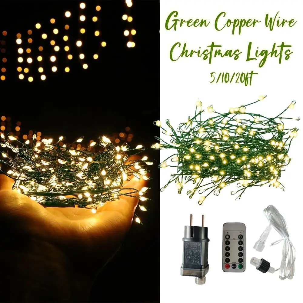 

5/10/20ft Green Copper Wire Christmas Lights 50/100/200 Micro LEDs Warm White Fairy Lights String 8 Modes Battery USB Charging