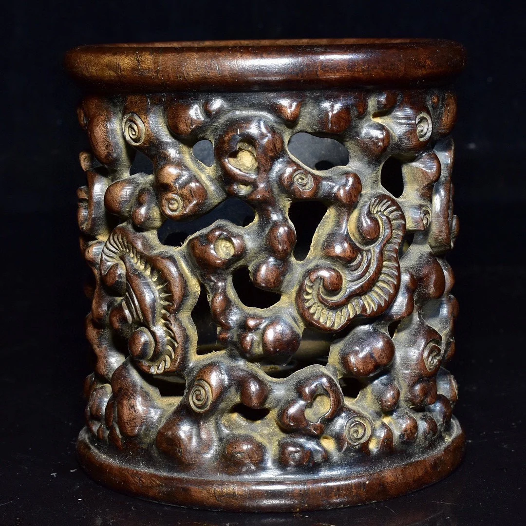 Porte-stylo en bois de santal sculpté, trésor chinois, grain de ganoderma, décoration de bureau