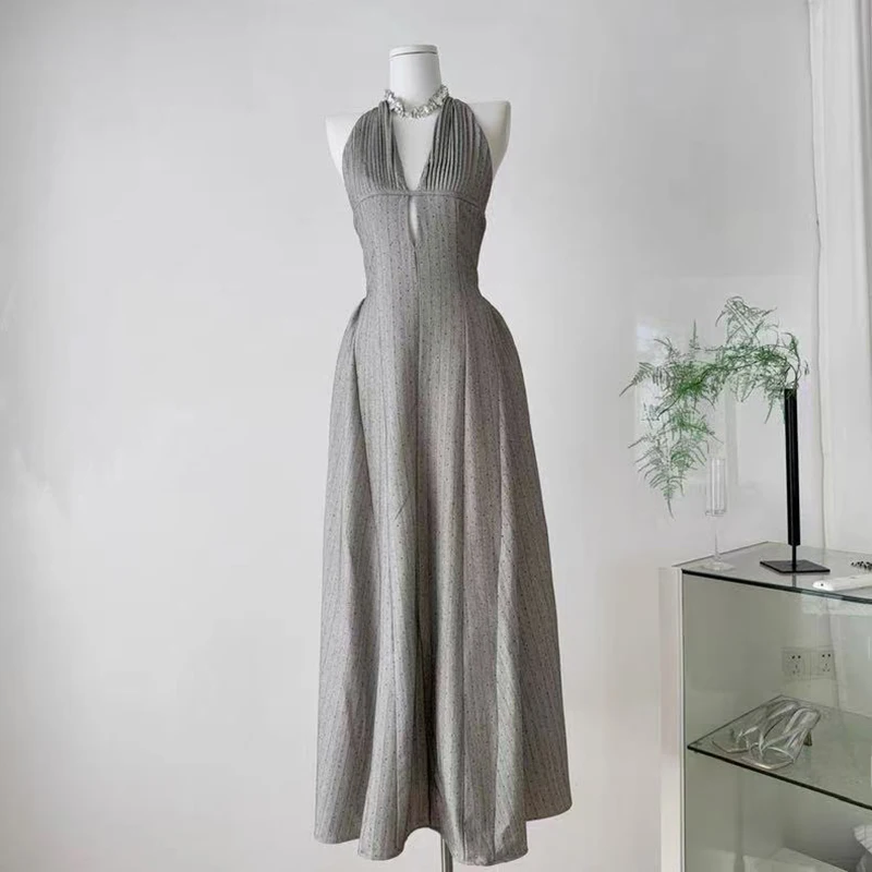 

Женское летнее платье миди в горошек с V-образным вырезом, драпировкой и шнуровкой на спине, в корейском стиле, с открытой спиной, на бретелях, с кружевными вставками, сексуальное, шикарное, Vestidos