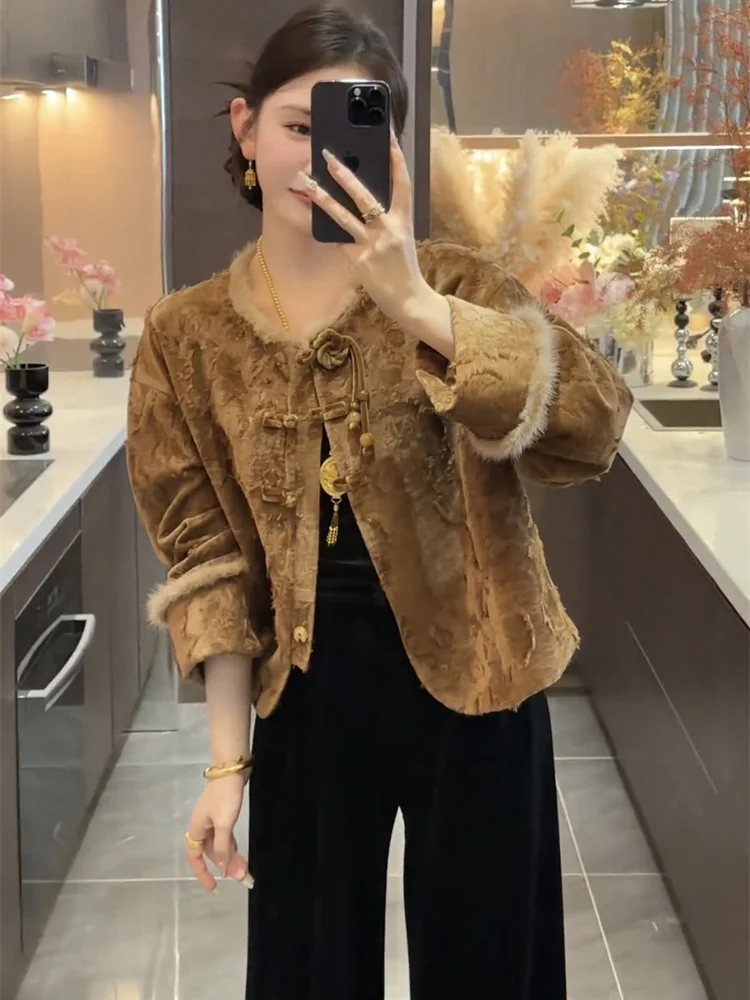 Conjunto de abrigo y pantalones con botones de estilo chino para mujer, exquisito, a la moda, de gama alta, otoño/invierno, nuevo conjunto de dos piezas, 2025