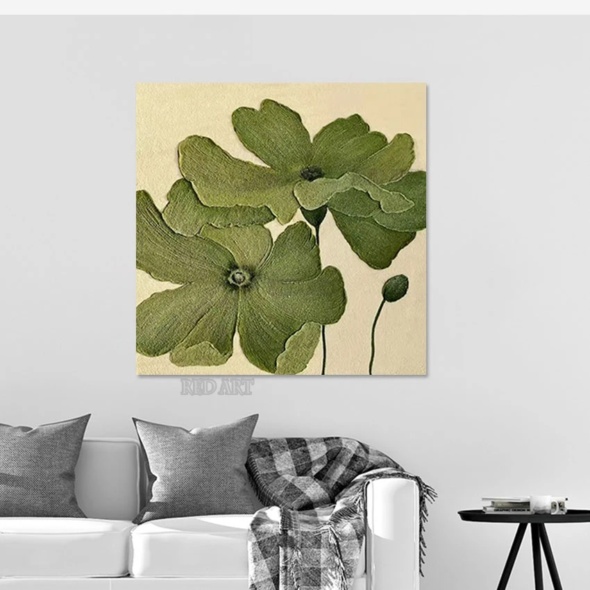 

Новейшие фрески ручной работы, картина с зеленым цветком лотоса, картина на холсте для современного дома, декоративный предмет, настенное роскошное искусство