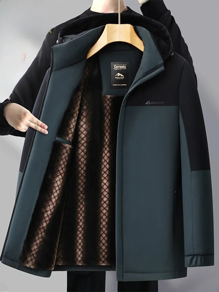 

Thiened Fce Men's Cotton Jaet Detachable Hat Collar Warm Winter Outerwear Casual Faion Ci Sle Polyester Fiber