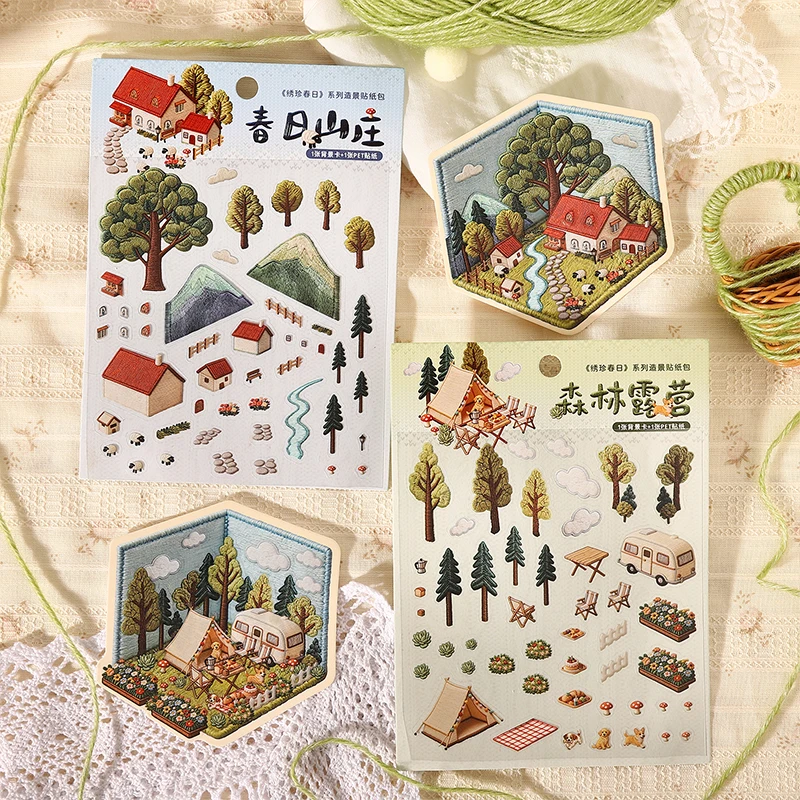 Journal GO Creative 3D Scenes Cartoon Landscape Stickers Spring diy Sticker for Gift  Card Collage Junk Journal Scrapbook Decor - view 3