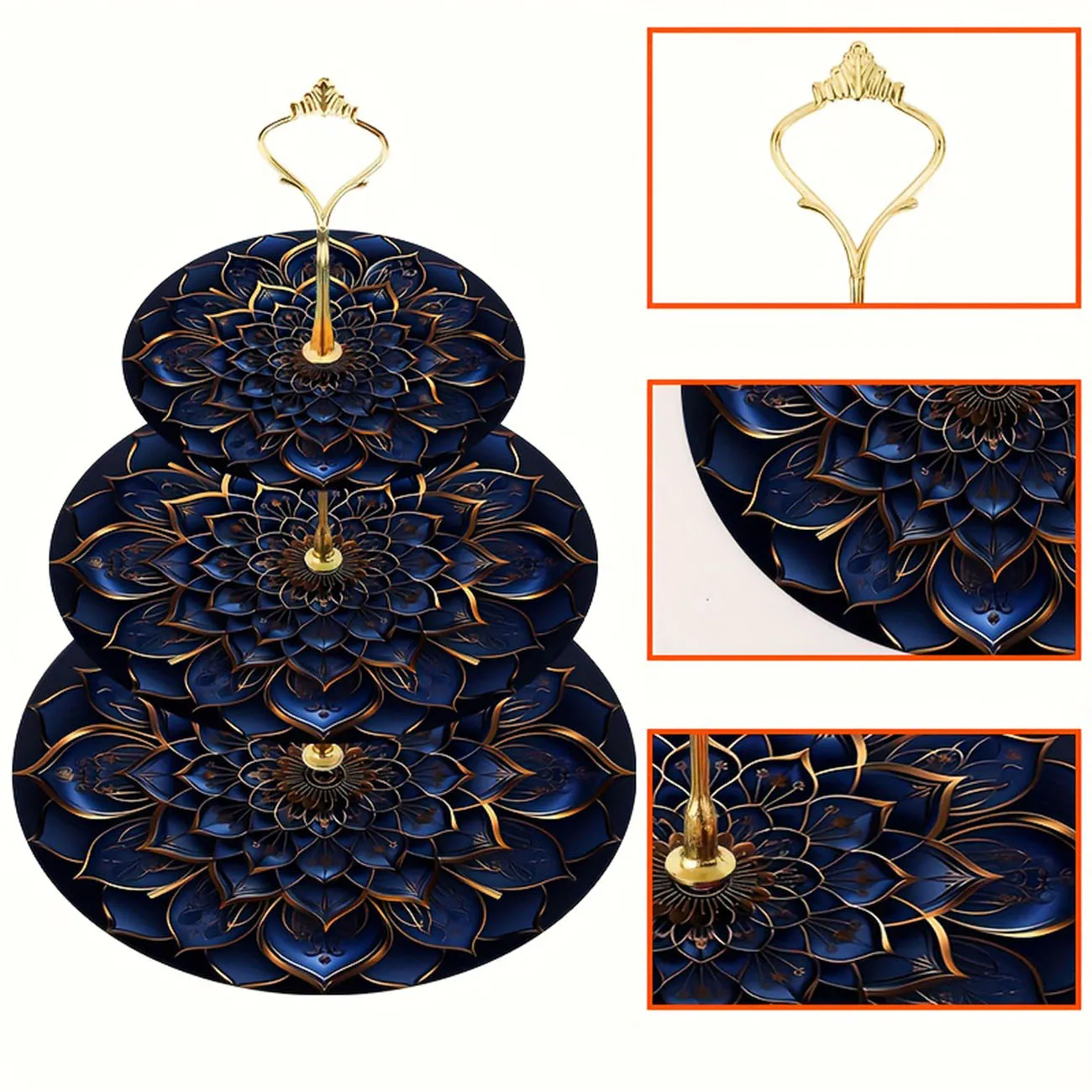 1-piece set of 3-layer wooden floral themed cake rack, securely decorated cake tray, detachable dessert display stand