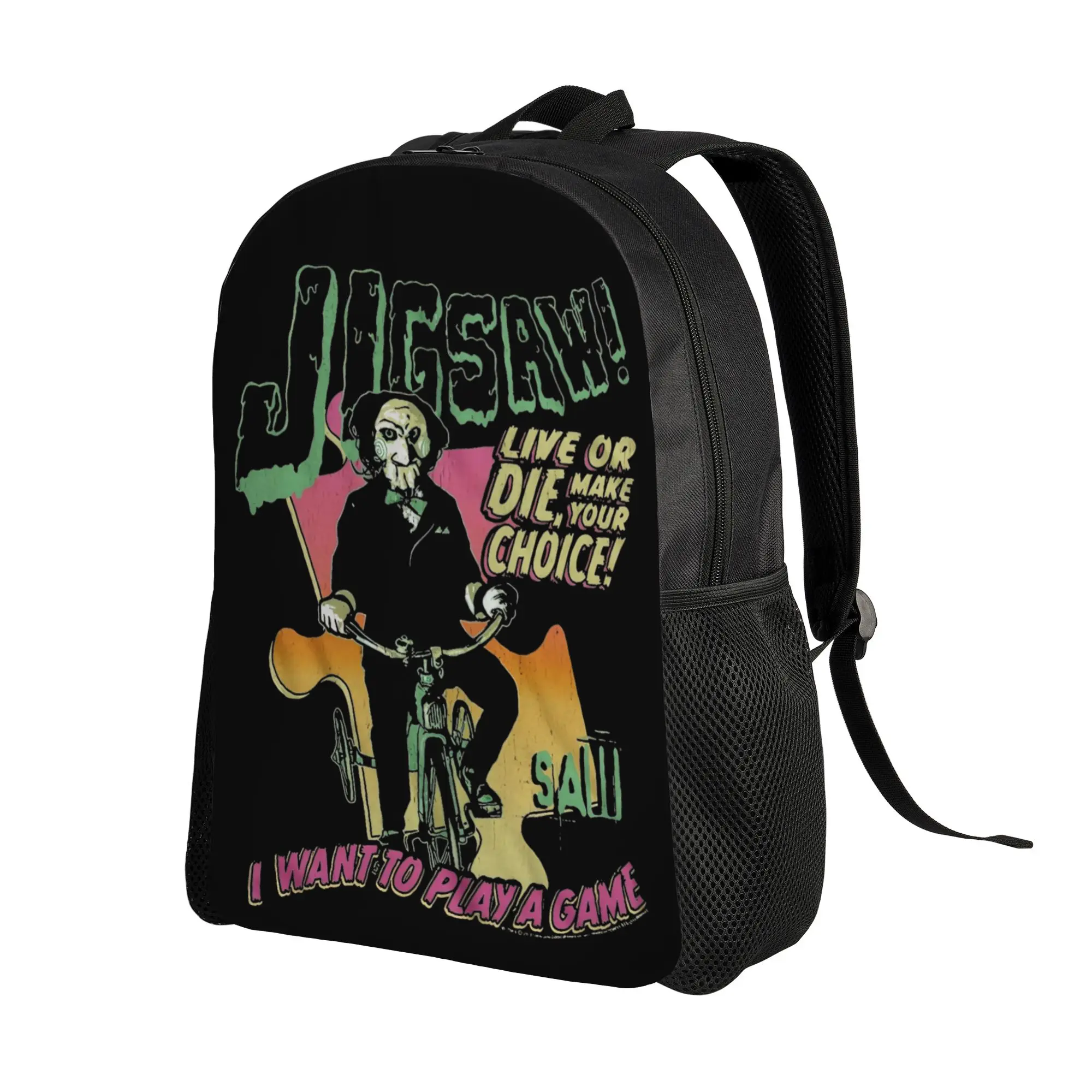 Jigsaw I Want To Play Game Backpack for Men Women Cool High School Business Daypack Saw Movie College Shoulder Bag Durable