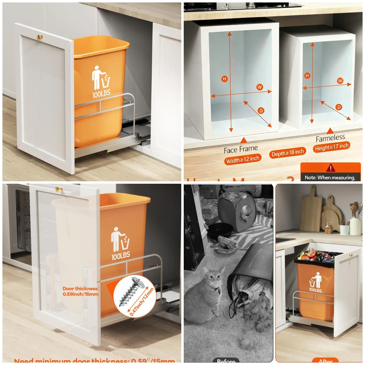 

Pull Out Trash Can Kit with Soft-Close Slides, Under Sink Garbage Drawer, Fits 12' W x 18' D Cabinet