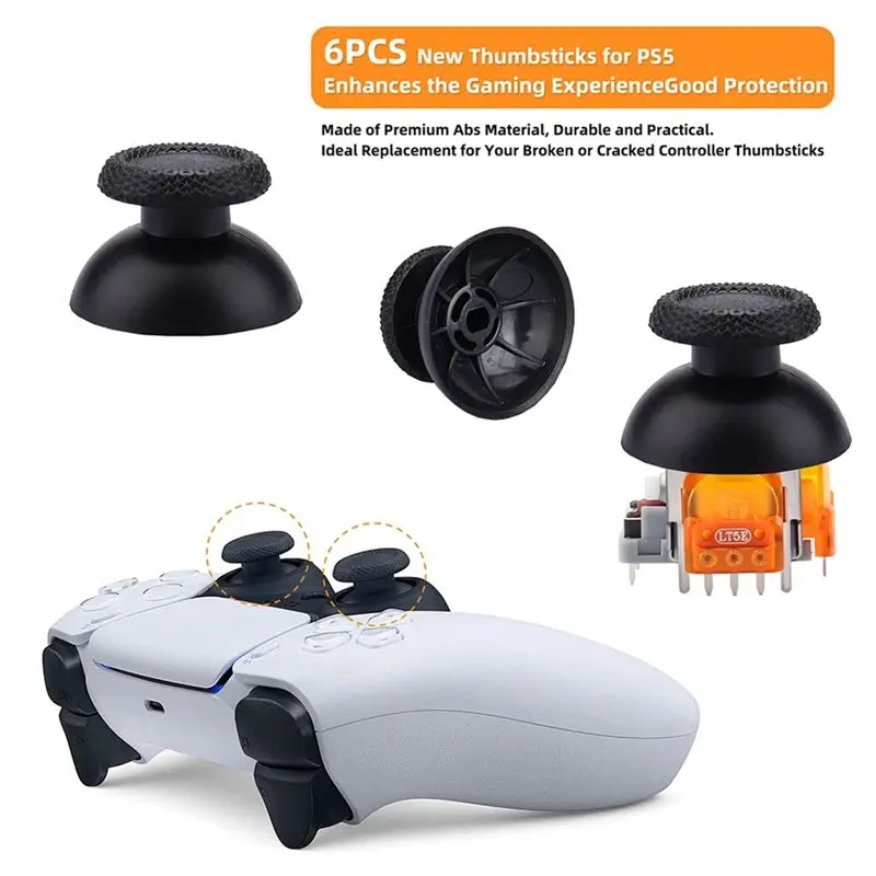 A42T-For PS5 Controller 6-Pack Replacement Parts TMR Effect Joystick 3D Analog Stick Thumbstick Anti-Drift Repair Tools
