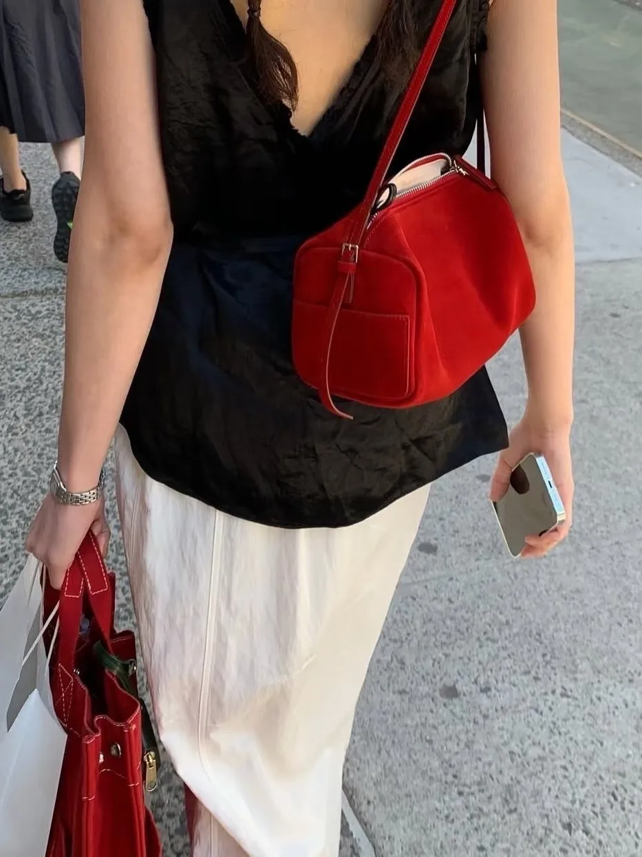 

FIRMRANCH Vintage Cute Toast Design High Quality Top Layer Cowhide Mini Square Bag Lady's Single Shoulder Crossbody Pencil Bag