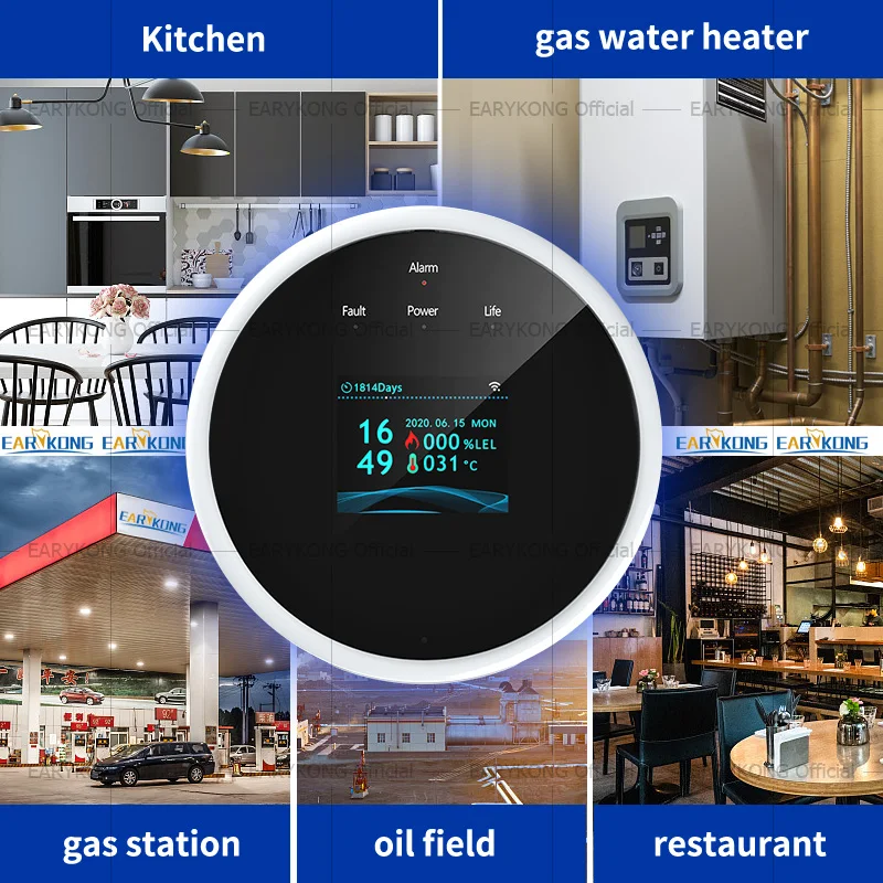 Tuya Wifi Gas Leak Detector Combustible Gas Alarm Color Screen Display Temperature Smart Life APP For Kitchen Villa Warehouse