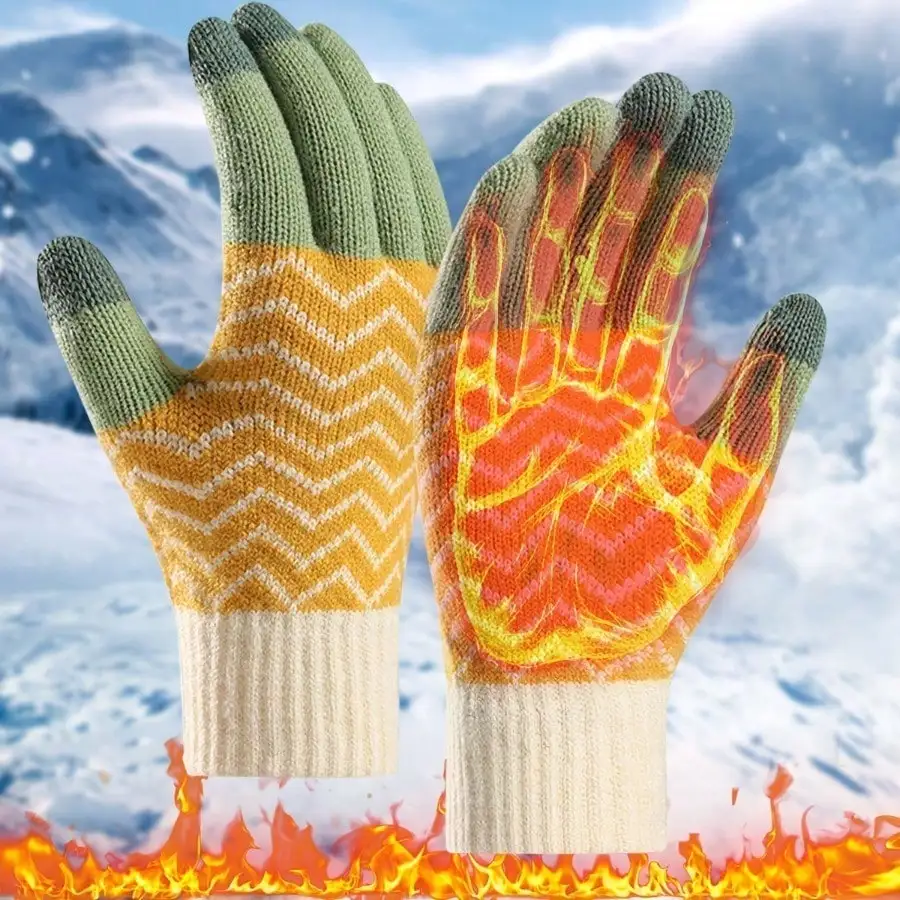 Unisex Double Layer Fleece Touch Screen Gloves 4 Colors Optional Three-Finger Touch Winter Warm Gloves for Riding Outdoor Sports