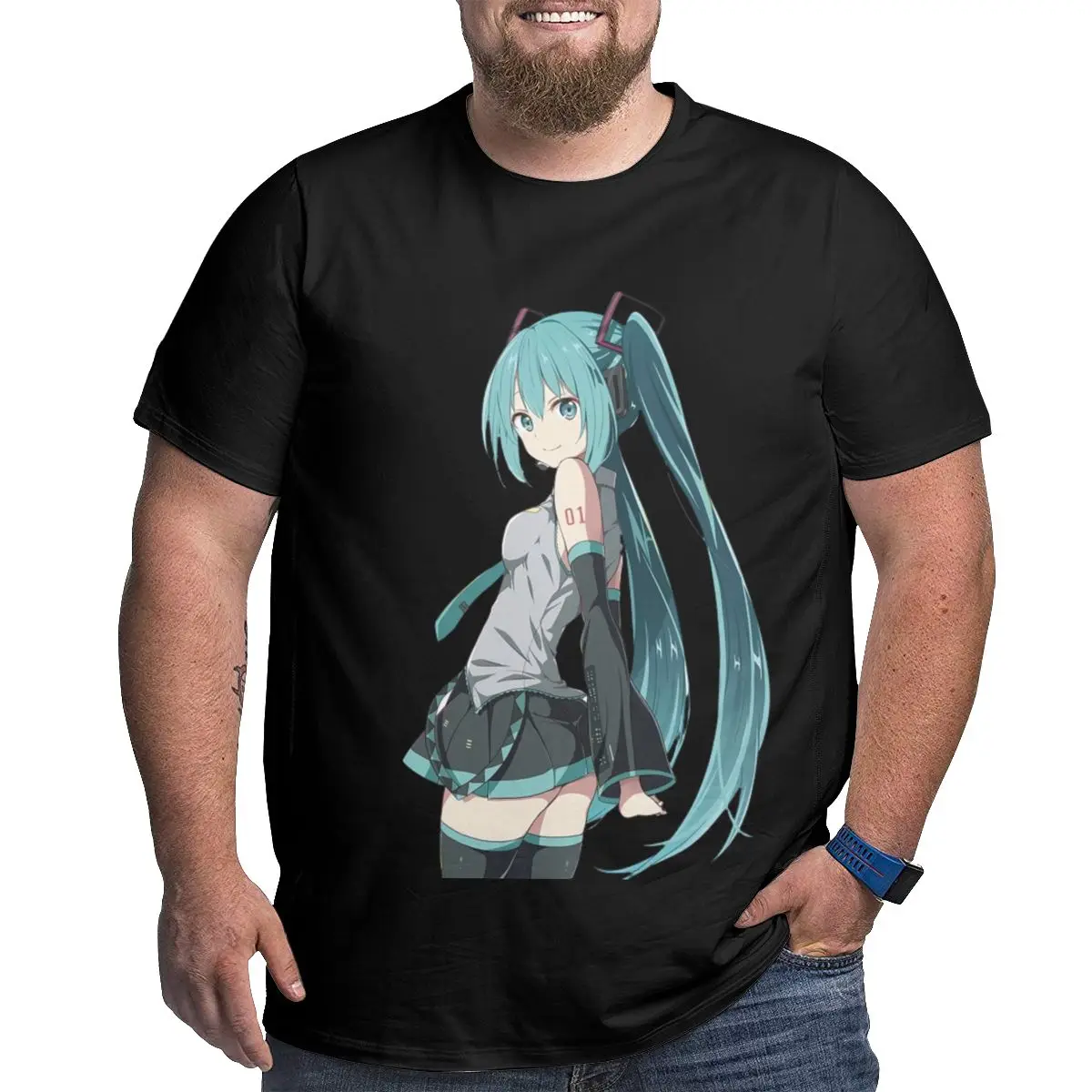 Oversized Men's Short Sleeve T-Shirt Hatsune Miku Comfortable and Stylish Everyday Tee for Summer and Beyond