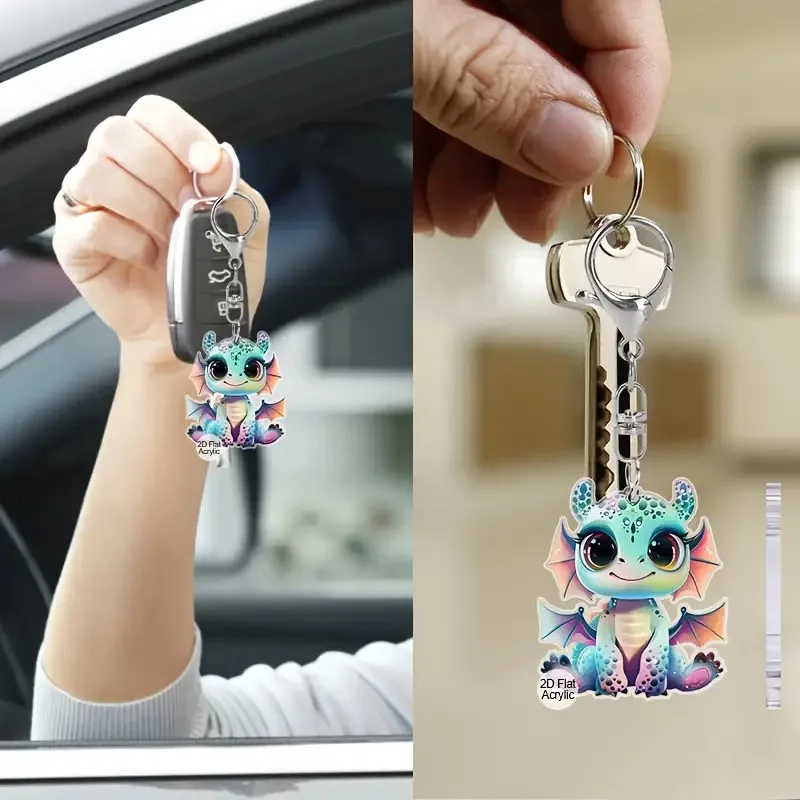 5sets Cute Dragon Keychain Includes Acrylic Pendant & Thank You Cards & Organza Bags Ideal Party Favor for Friends Birthday Gift