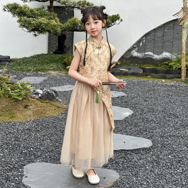 Baby Girl Clothes Suit Children Fashion Set Girls Dresses Tang Suit 2024 New Chinese New Summer Fashion Two-piece Set Girls