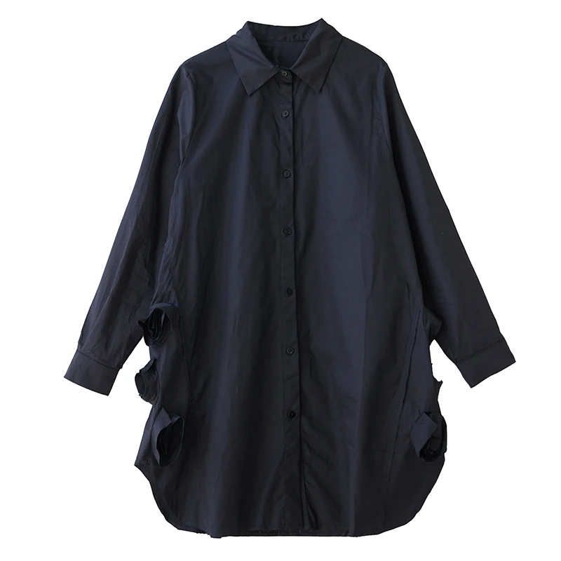 NYFS Loose plus Size Vintage Three-dimensional flowers Autumn Shirt Dress 2025 Long Sleeve Women's Robe