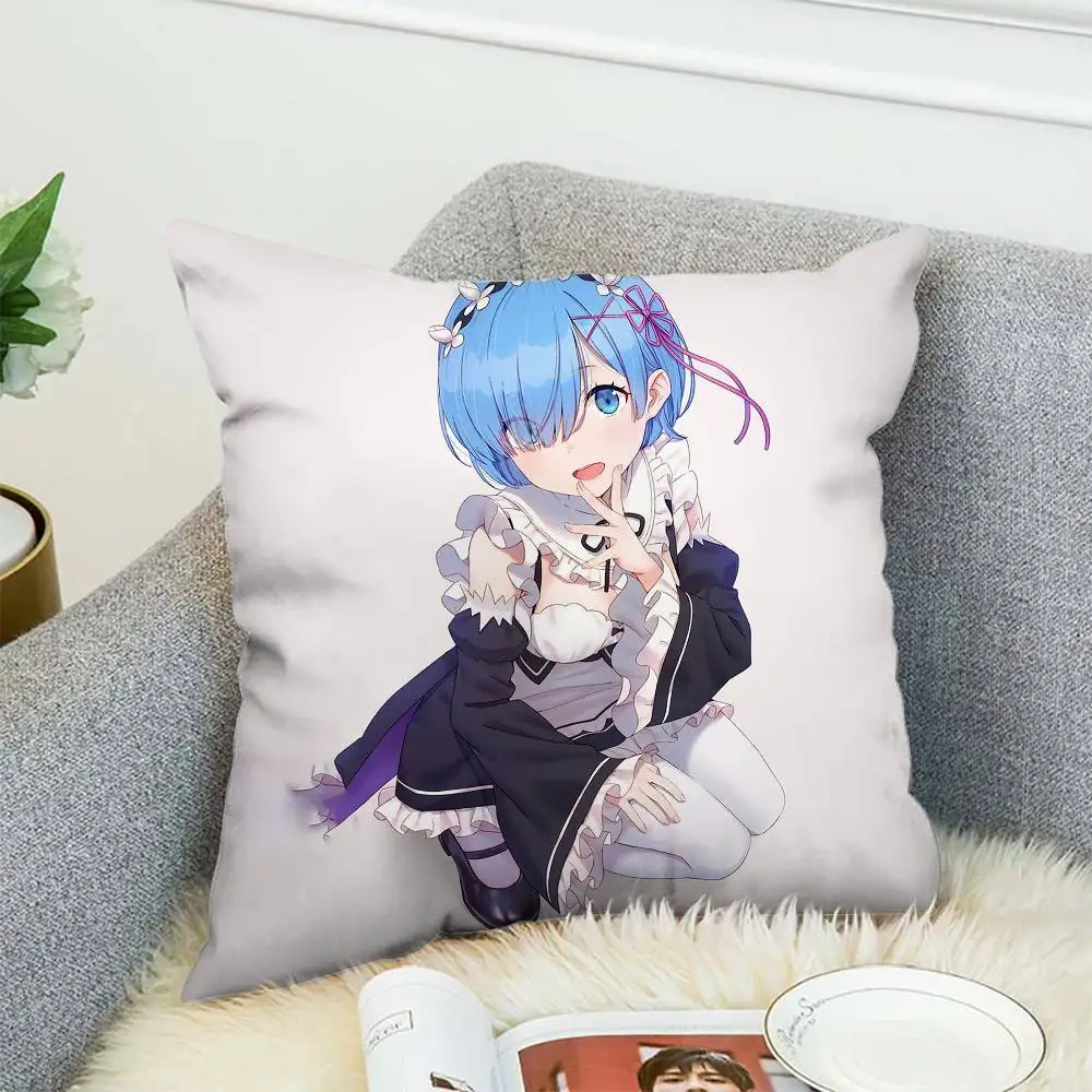 

Anime Re Zero Rem Pillow Case Double-Sided Printing Cushion Cover 45x45 Decorative Cushions Sofa Home Decor Soft Pillowcase