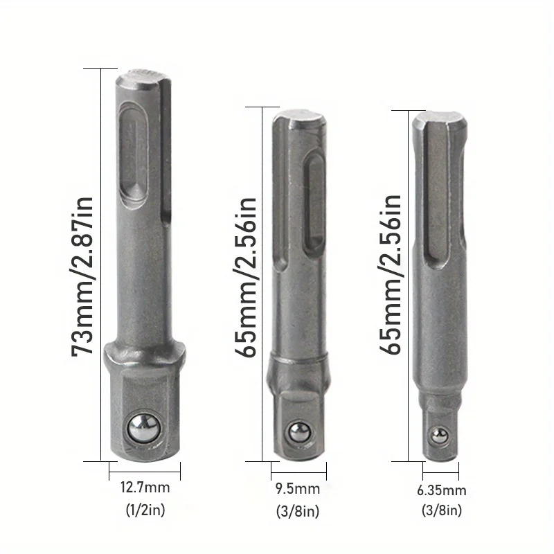 4pcs SDS Socket Adapter Hex Shank Screwdriver Adapter Converter 3/8" 1/4" 1/2" Impact Hammer Socket Connector Adapter