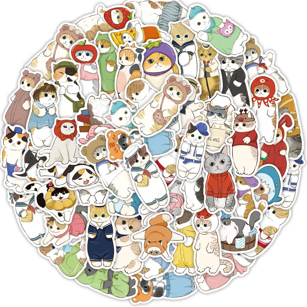 50 pezzi cartoni animati vestiti cuffie serie gatto adesivi decorazione compresse mobili fai da te tazze d'acqua bagagli adesivi impermeabili giocattoli
