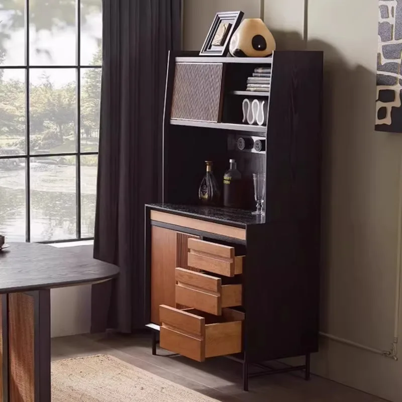 خزانة جانبية حديثة، خزانة شاي من الخشب الصلب القديم، خزانة متعددة الوظائف في العصور الوسطى، خزانة مشروبات مدمجة على الحائط #5