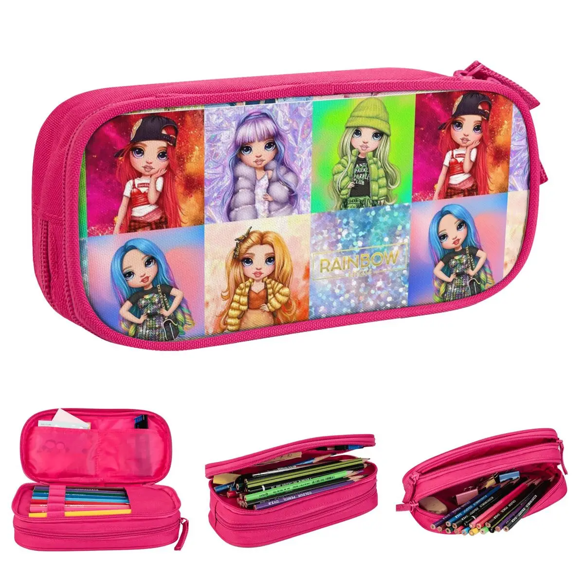 Fun Rainbow High Girls Pencil Case Pencil Box Pen Box for Student Big Capacity Bag Office Gifts Stationery