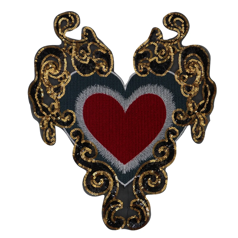 2PCS Embroidery Sequin Crown Heart Badge Patches for Clothing Sticker Appliques Sew on Accessories