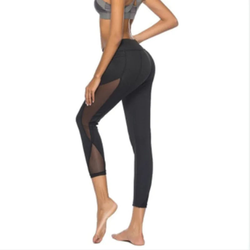 Leggings sexy in rete Estate Nuove donne Abbigliamento Scava fuori pizzo Nero Sport Pantaloni da yoga Moda Elasticità a vita alta Splicing