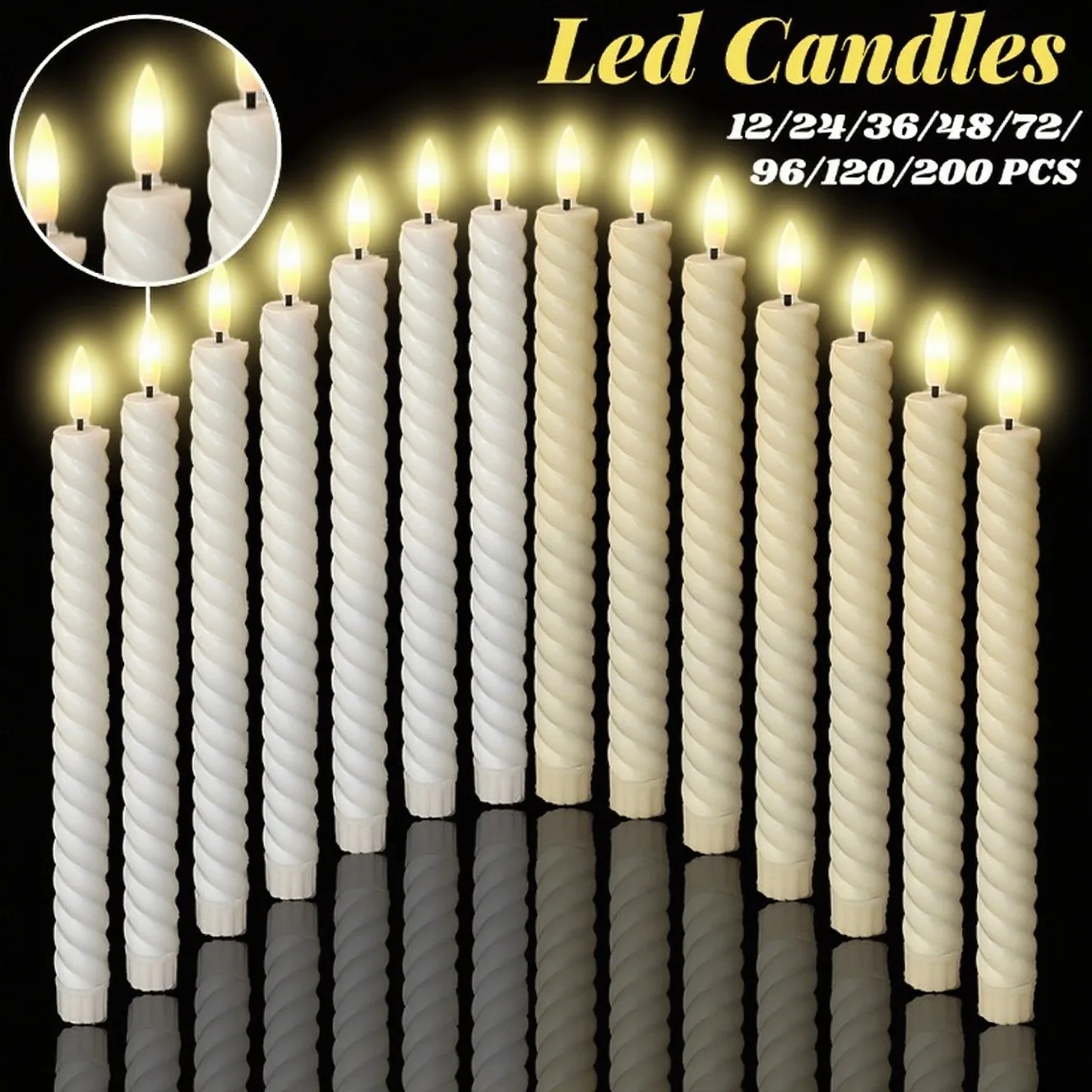 

12-200PCS Wedding LED Candles 10 inch Halloween Flameless Taper Candles Battery Operated LED Candles for Christmas Table Decor