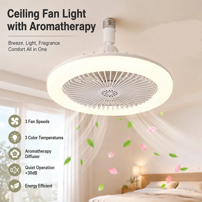 E27 Aroma Fan Light 3 in 1 Ceiling Fan Lamp with Fragrance Function Quiet Fans Home Lighting for Bedroom Living Room Kitchen