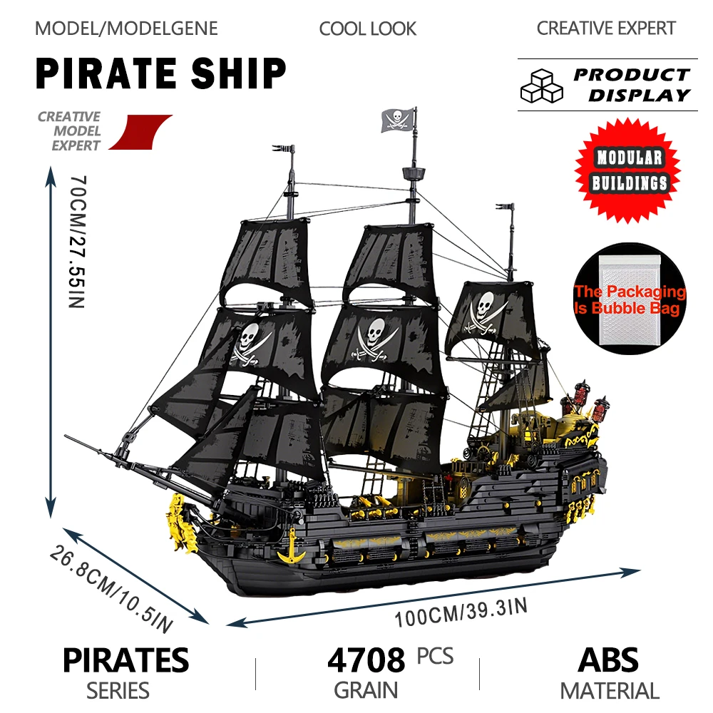 

Black Pearl Pirate Ship Model Building Blocks Assembly Set MOC Difficult Bricks Classic Birthday Gifts Desktop Toys For Kid Boys