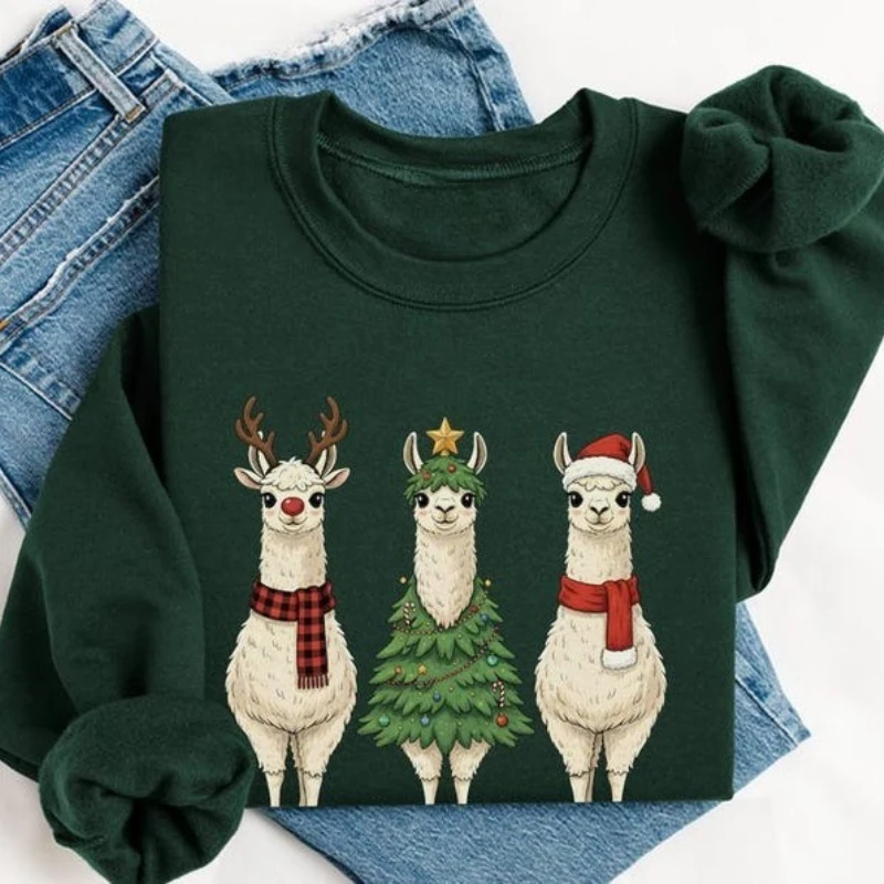 ラマ クリスマス 秋と冬 スウェットシャツ サンタ 動物 新年 クリスマス パーカー ギフト 長袖 保温 マッチングパーカー
