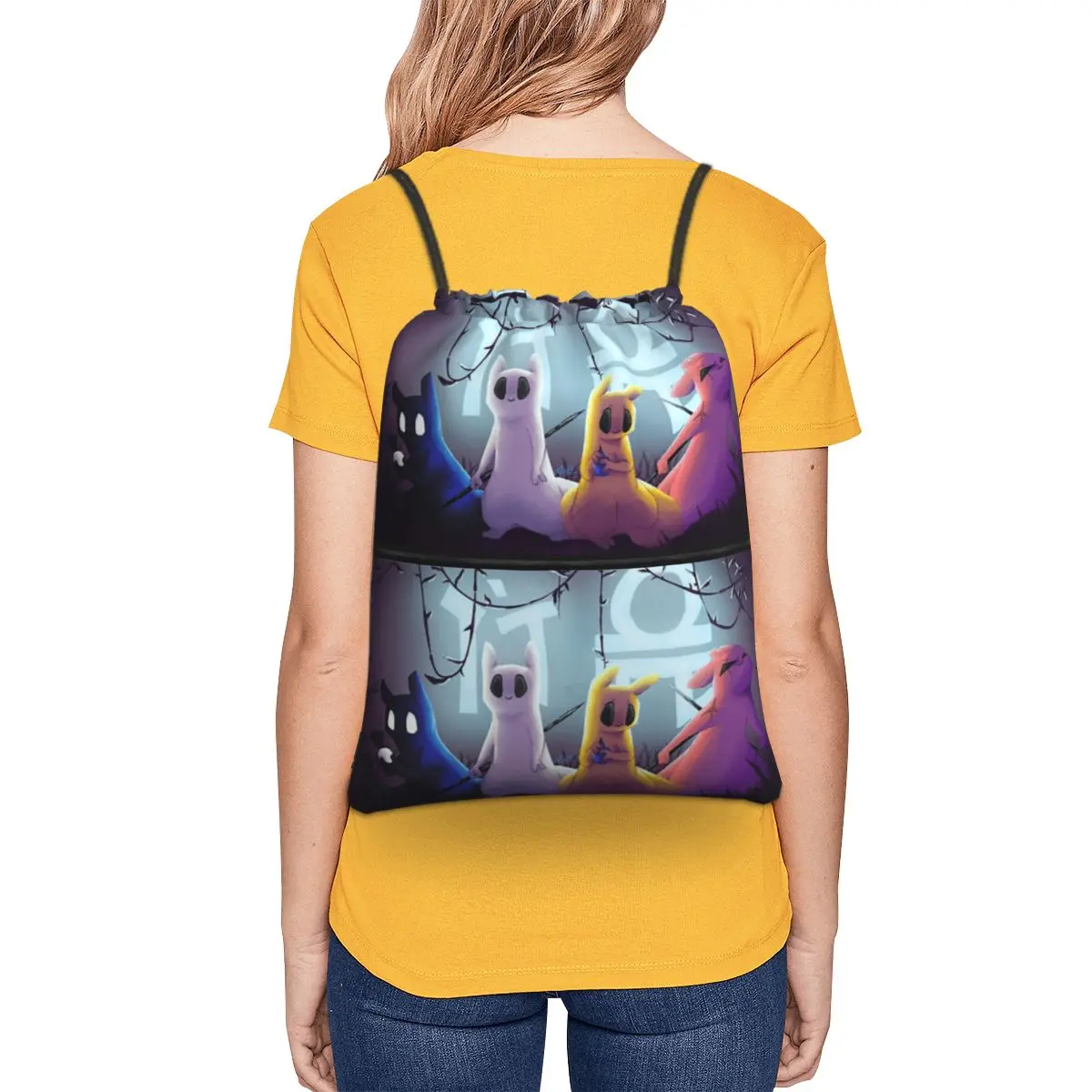 Slugcat Rain World Game Backpacks Portable Drawstring Bags Sundries Bag Book Bags for Travel Students