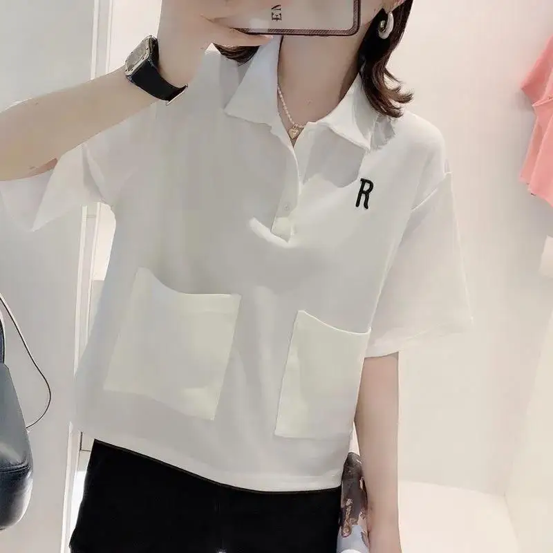 

Women's Short Sleeve T-shirt, Loose Tops, Casual, Korean, All-match, Simplicity, Office Lady, Monochromatic, Summer Fashion