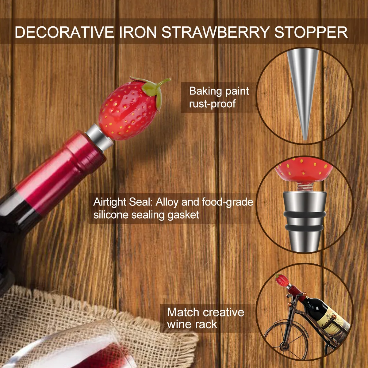 

Tooarts Strawberry Stopper Iron Wine Bottle Stopper Airtight Seal Decorative Strawberry Cork Modern Wine Decoration KitchenDecor