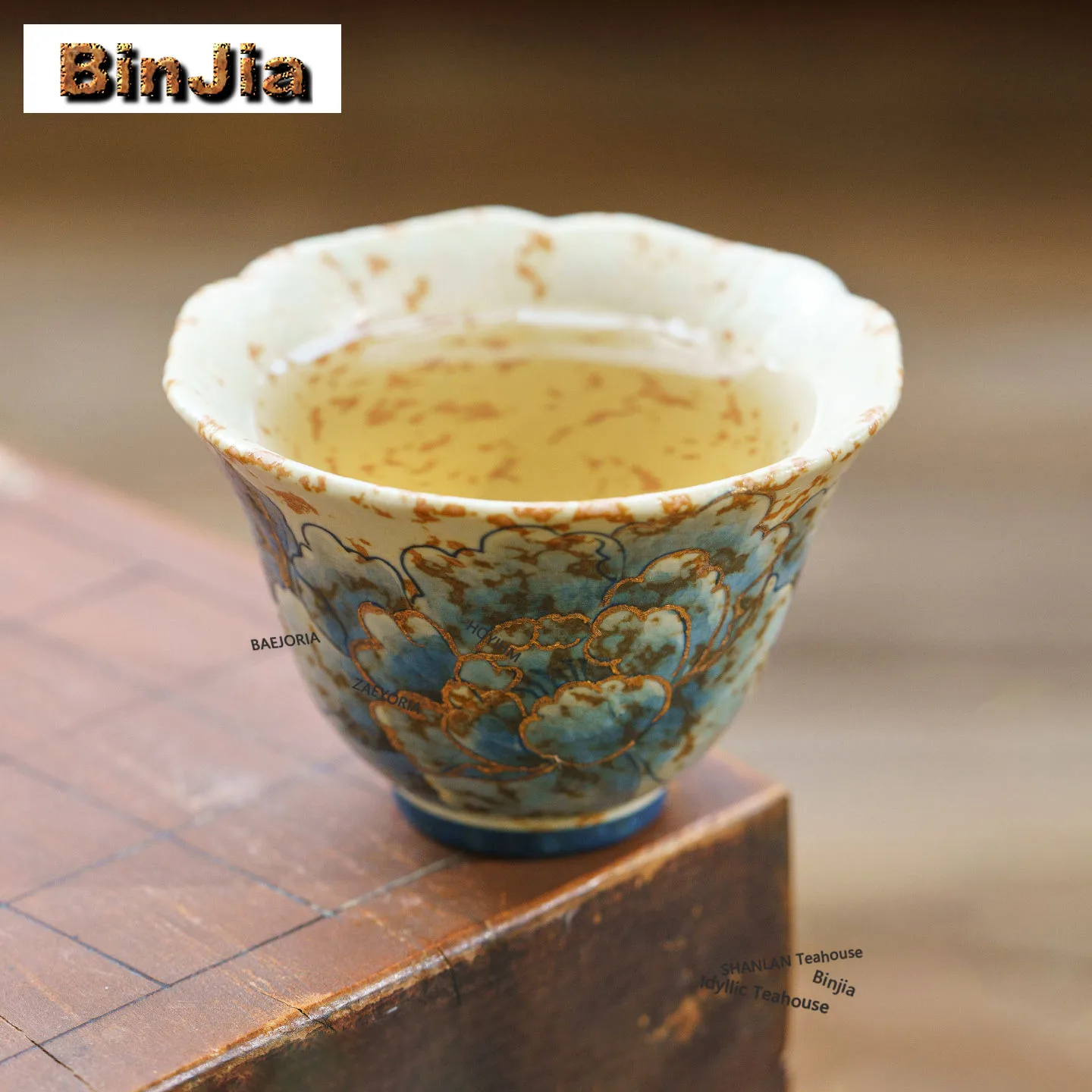 BAEJORIA 65ml Flint Red Hand Painted Peony Gold Accent Teacup Zen Tea Bowl Cute Cup Tea-tasting Smelling Cup Chazhan Master Cups