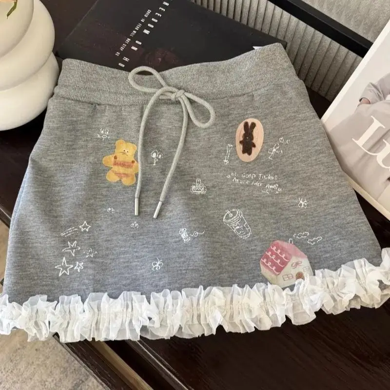 

Милая и милая утягивающая кружевная юбка с высокой талией и принтом граффити на весну, лето, осень, антибликовая короткая юбка