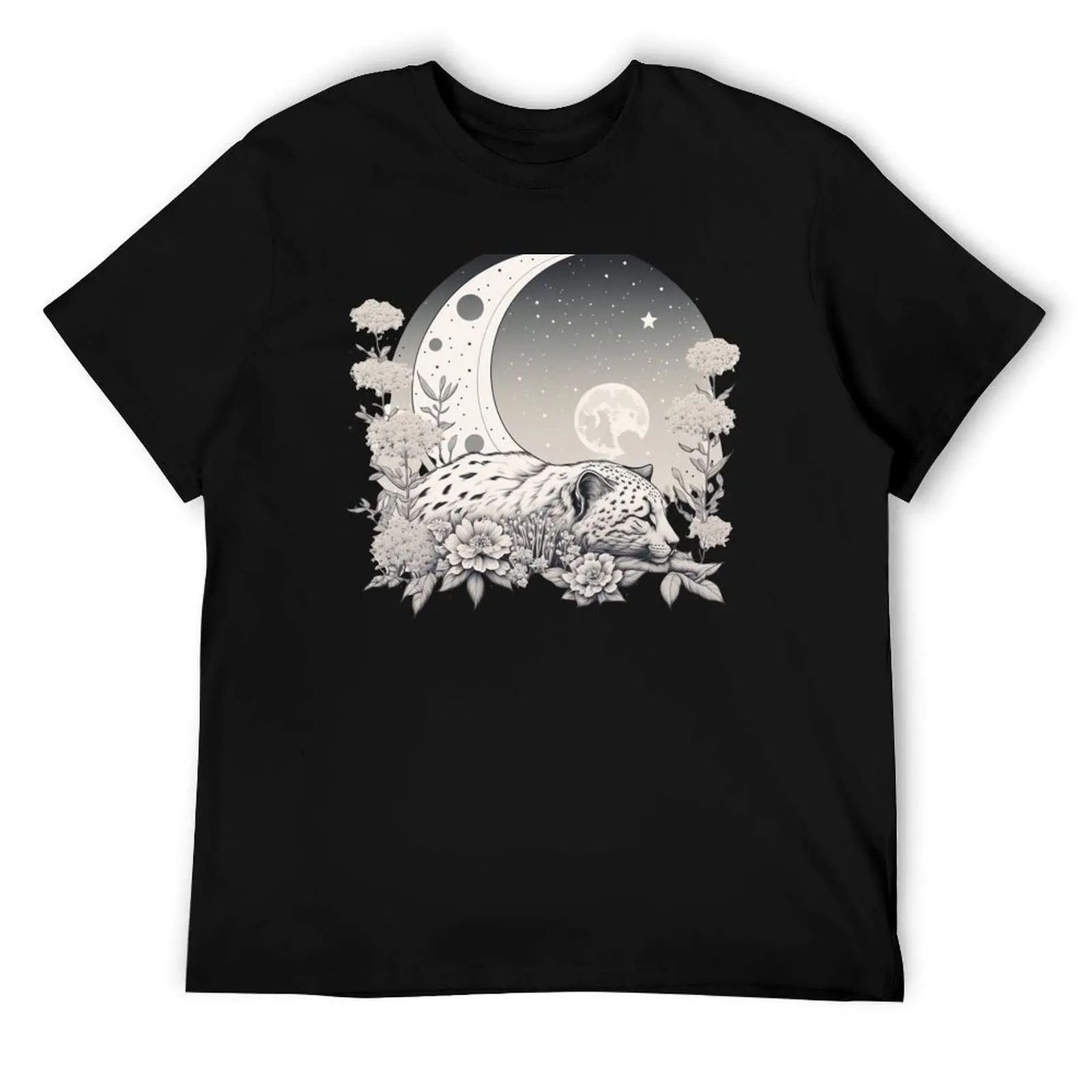

Moonlight snow leopard T-Shirt man t shirts graphic black cotton t-shirt plain for man package T-Shirt