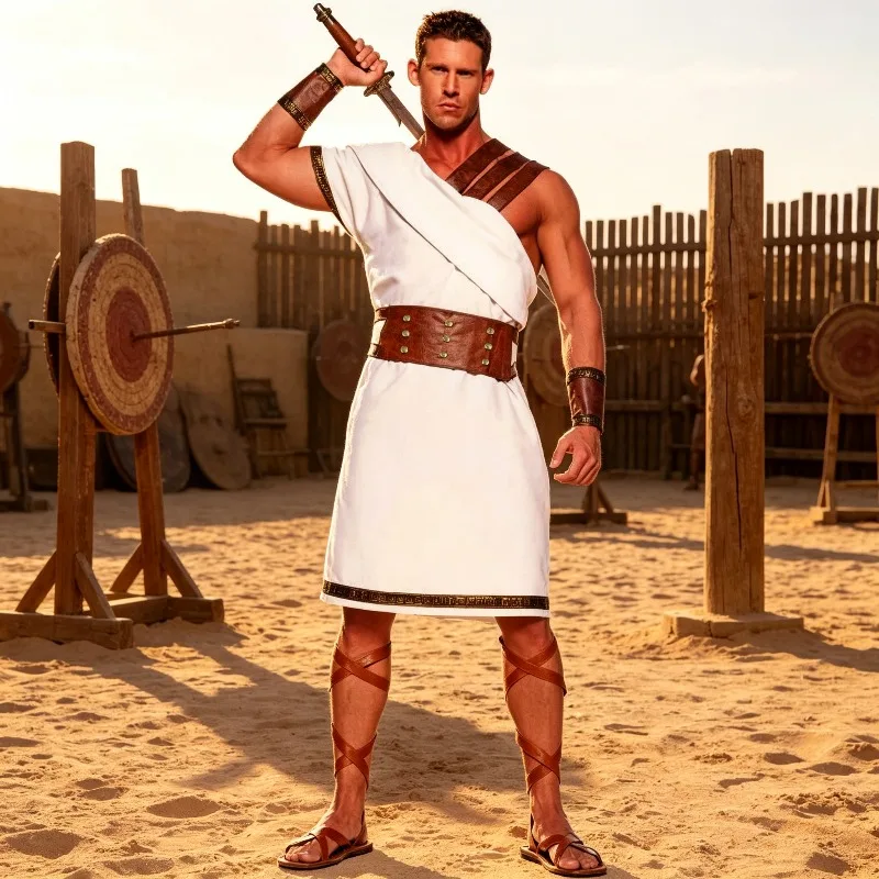 Costume Props, Men Women Couple Cosplay Outfit, Ancient Roman Soldier & Greek Female Knight Suit for Halloween Party