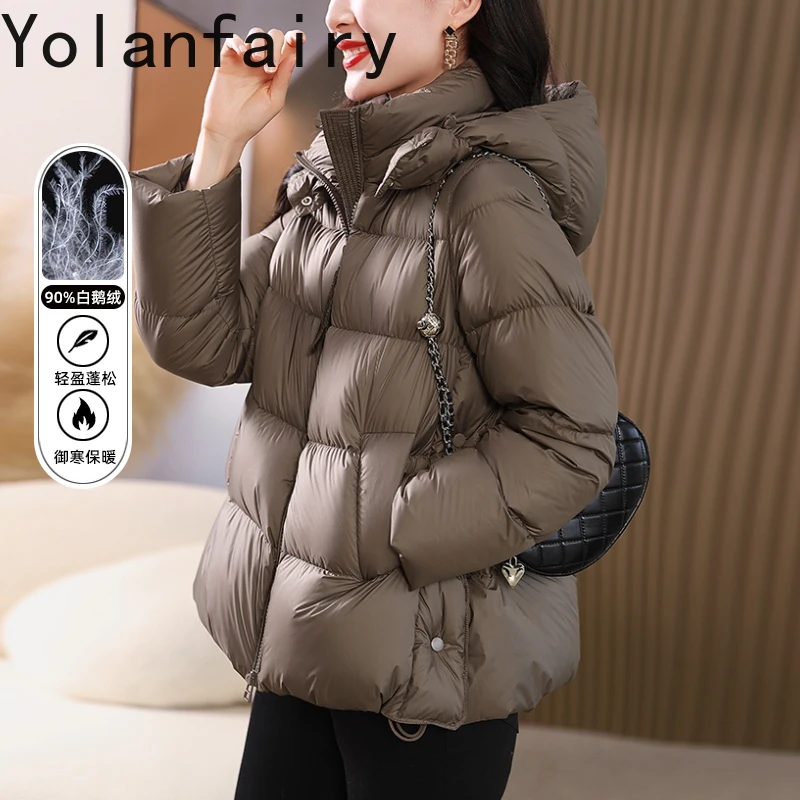 YOLANFAIRY 90% الأبيض أوزة أسفل معاطف للمرأة الشتاء الراقية الدافئة سترة منفوخة المرأة مقنعين الأحمر أسفل معطف Abrigos De Mujer #3