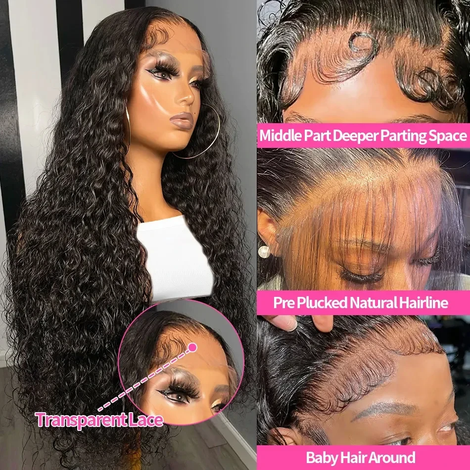 Deep Wave Frontal Wig For Women 13x4 Transparent Glueless Lace Front Wig human hair 28 30 32 Inch Brazilian Curly Wet And Wavy