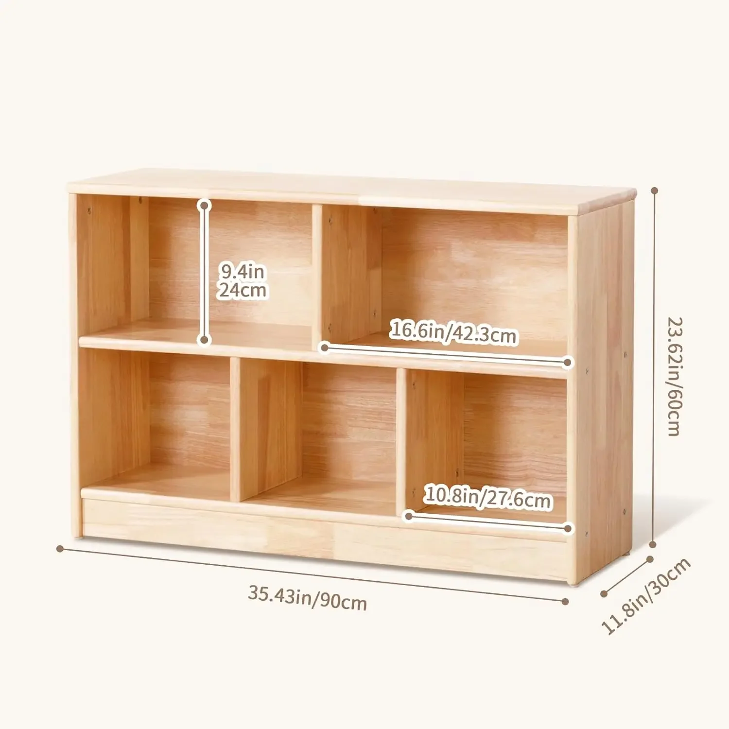 [سعر مخفض، حار بيع! ] رف مونتيسوري من الخشب المطاطي مكون من 5 أقسام، رف كتب للأطفال الصغار مقاس 35.4 بوصة، كابينة تخزين خشبية من طبقتين