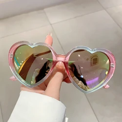 KAMMPT Heart Shaped Sunglasses Stylish Cute Multicolor Mirror Women Shades Trendy Retro Brand Design Fashion Gradient Eyewear
