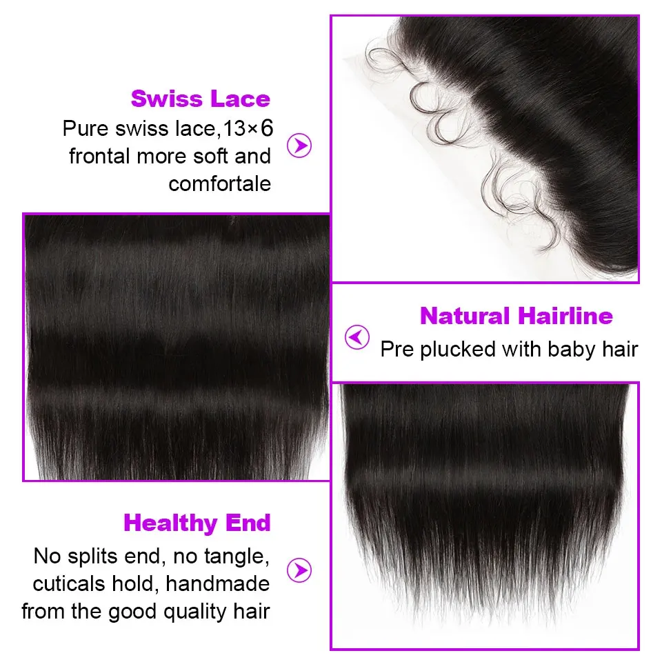 10-24inch Straight Human Hair Bundles With Closure Brazilian Raw Hair Weave Bundles With 13x6 Deep Kim Closure and Bundles