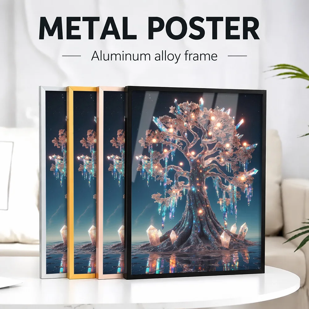 Ethereal Crystal Tree Luminous Fantasy Digital Framed Metal Print Customized Photo Ancient Myth Style Wall Art For Home Office